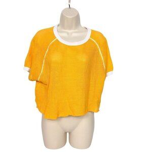 Urban Outfitters Women's Crop Top Size Medium Solid Gold Sheer Mesh Short Sleeve